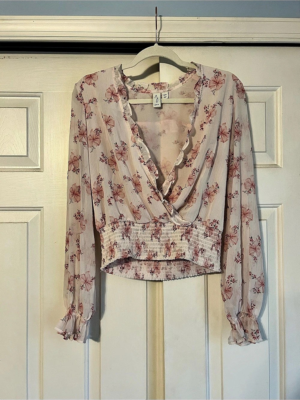 joie Floral Long Sleeve Blouse in Pink & White Size Medium